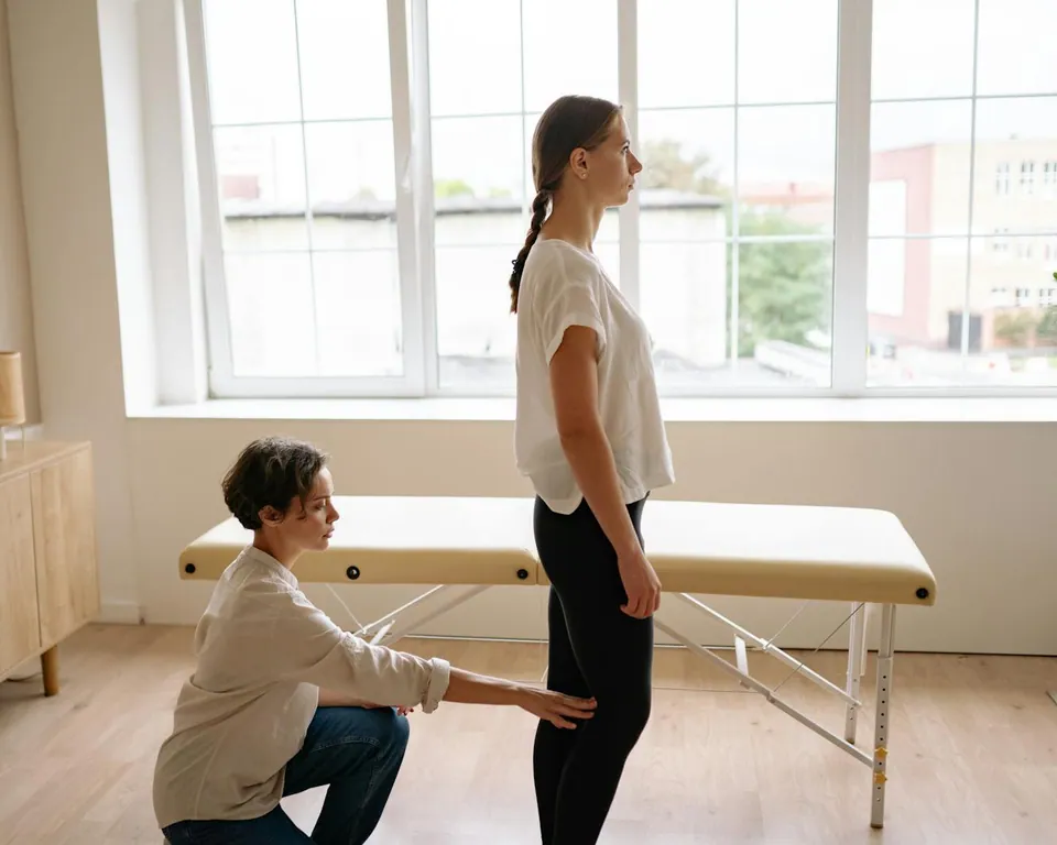 Physiotherapist guiding a patient through movement